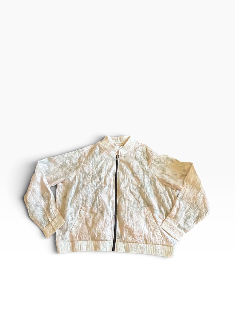 Women's White Textured Bomber Jacket - Classic Zip Front